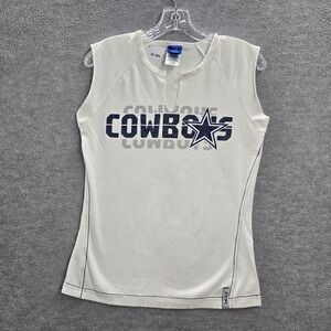 VINTAGE Dallas Cowboys Women Shirt Large White Logo Graphic Print Short Sleeve